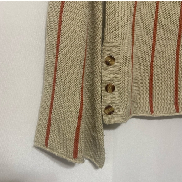 Chelsea & Violet Beige Rust Striped Sweater Side Button Detail Medium - Picture 3 of 4